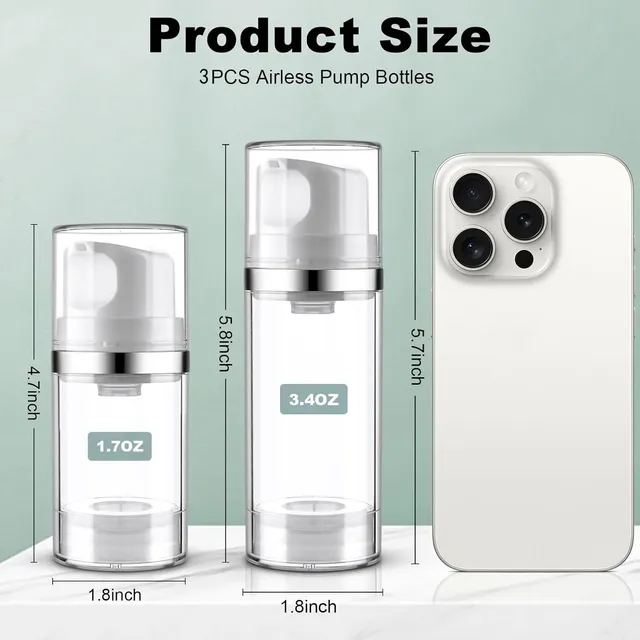 Paquet de 3 bouteilles à pompe sans air 3.4oz/1.7oz… – vue 5