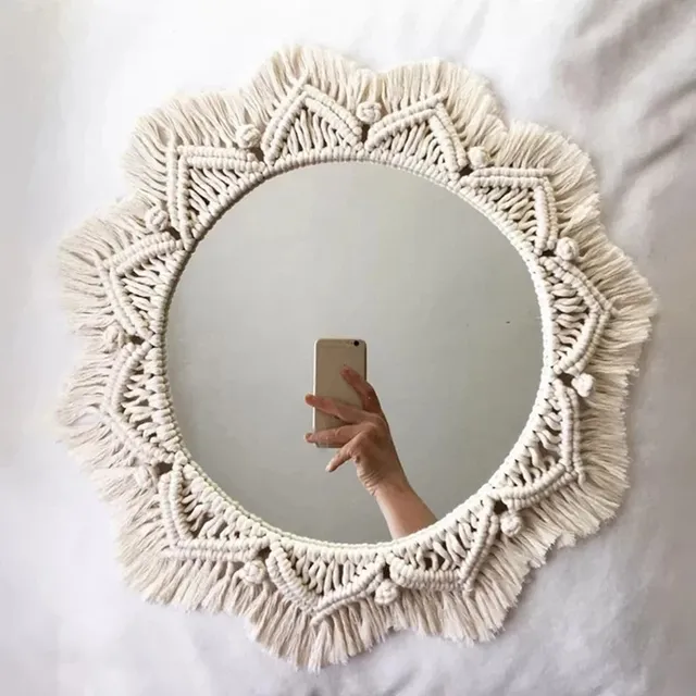 Miroir mural rond en macramé – vue 2