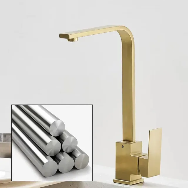 Robinet de cuisine en acier inoxydable doré brossé – vue 2