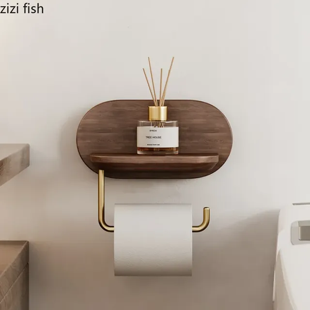 Porte papier toilette mural bois noyer tablette intégrée… – vue 3