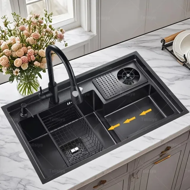 Évier cuisine encastrable composite granit noir mat…