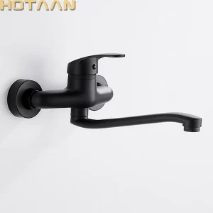 Mélangeur de cuisine mural en laiton noir, robinets chromés pour évier de cuisine à double trou, robinet de cuisine torneira cocina YT6033