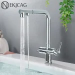 Robinets d&rsquo;évier d&rsquo;eau potable chromés, grue à buse à 2 fonctions, poignée pour touristes, pont monté, centre commercial, 360