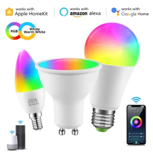 Ampoule intelligente RGB E27 E14 GU10 Wifi, pour maison intelligente, fonctionne avec Apple Homekit Cozylife Alexa Google Home, contrôle vocal Siri