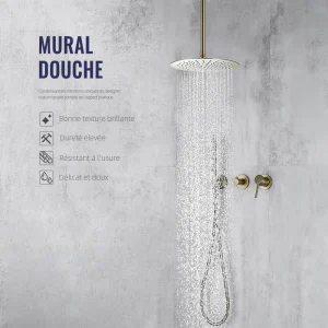 Ensemble de système de douche en or brossé, plafond de maisons, pommeau de douche à effet pluie, inverseur à 2 voies avec assujetde centre commercial, kit en laiton, 8 « -12 » Ensemble de système de douche en or brossé, plafond de maisons, pommeau de douche à effet pluie, inverseur à 2 voies avec assujetde centre commercial, kit en laiton, 8 « -12 »