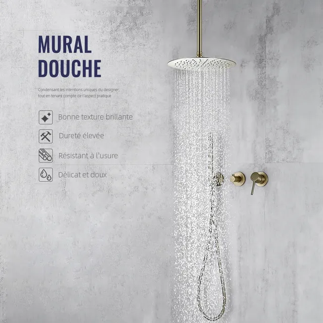 Ensemble de système de douche en or brossé