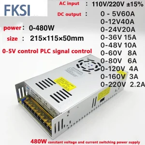 Alimentation à découpage réglable AC-DC 5V 12V 24V 36V 48V 60V 80V 120V 160V 220V 480W Alimentation à découpage réglable AC-DC 5V 12V 24V 36V 48V 60V 80V 120V 160V 220V 480W