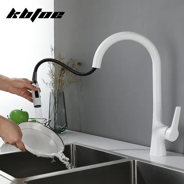 Robinet de cuisine extractible blanc – vue 2