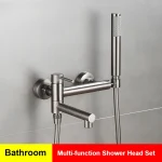 Robinet de baignoire, douche de salle de bains avec bec de baignoire pivotant et douche à main, mitigeur d&rsquo;eau chaude et froide mural en laiton, robinet de bain