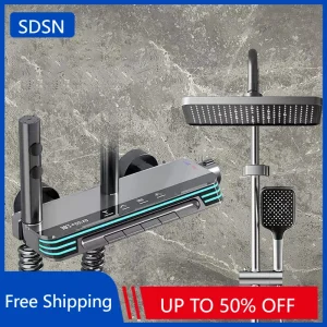 Système de douche numérique pour salle de bain, éclairage d&rsquo;ambiance, pomme de douche de pluie de 12 pouces, pulvérisation de taille, ensemble de douche thermostatique numérique pour salle de bain