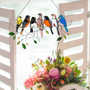 Ornements d&rsquo;oiseaux multicolores, panneau acrylique, tentures murales pour fenêtre, vitrail à oiseaux, attrape-soleil, décoration d&rsquo;intérieur, 1 pièce