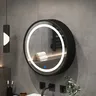Miroir mural rond cadre noir mat anneau LED…