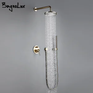 Ensemble de système de douche en or brossé, mitigeur de douche 8-12 pouces, montage mural, voies de dérivation chaude et froide, robinet de salle de bains