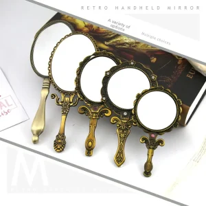 Miroir de maquillage à poignée, miroir à main pliant avec style antique, miroir à main en cuivre bleu et rouge DIY Miroir de maquillage à poignée, miroir à main pliant avec style antique, miroir à main en cuivre bleu et rouge DIY