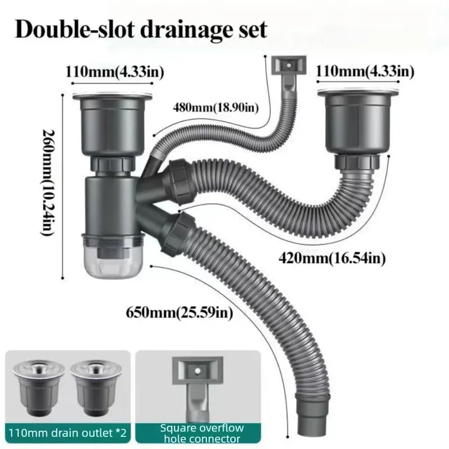 Tube d'évier Double en acier inoxydable – vue 6