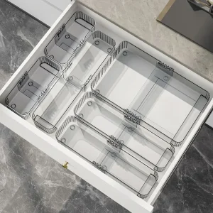Rangement de cuisine avec compartiments rétractables, boîte de rangement de couverts de bureau avec cloisons, couteaux, fourchettes, organisateur de cuisine