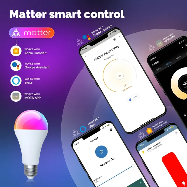 Ampoule intelligente MATTER WiFi RGB + CW 14W E27 – vue 2