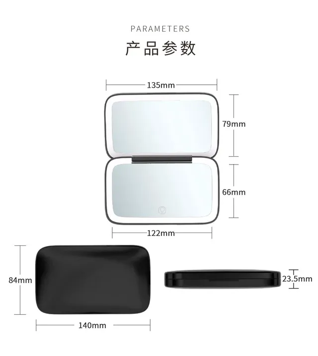 Miroir maquillage LED double face pliable portable rose… – vue 5