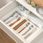 organiseur tiroir cuisine couverts ustensiles polypropylène blanc compartimenté compartiments profonds bords arrondis minimaliste surface lisse entretien facile rangement