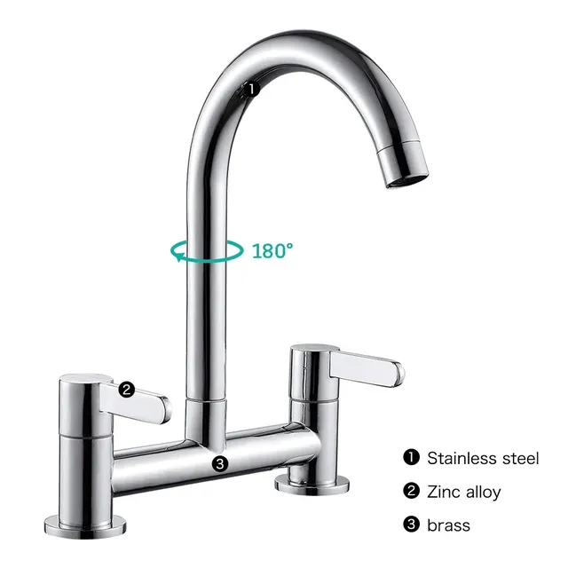 Robinet évier cuisine laiton chromé bec pivotant 360… – vue 2