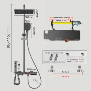 Système de douche en laiton chromé/gris, ensemble de robinets de douche de salle de bains muraux, sortie d’eau à quatre voies, ensemble de douche de salle de bains à pluie Système de douche en laiton chromé/gris, ensemble de robinets de douche de salle de bains muraux, sortie d’eau à quatre voies, ensemble de douche de salle de bains à pluie