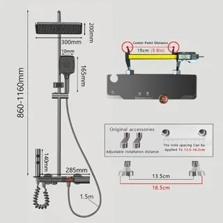 Système de douche en laiton chromé/gris