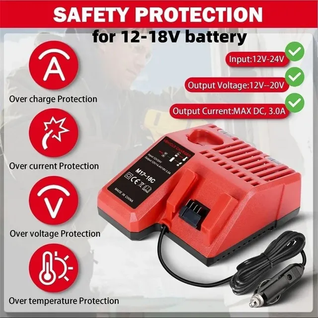 Chargeur voiture Milwaukee 12V 18V lithium ion nomade… – vue 5