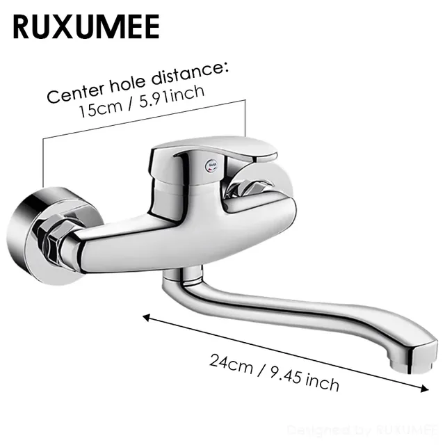 Robinet de cuisine mural rotatif en Chrome poli – vue 3