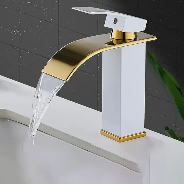 Nouveau robinet cascade de luxe noir blanc or – vue 7