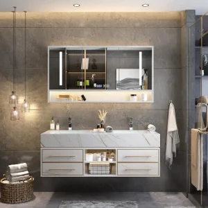 Accessoires d&rsquo;armoire de salle de bain, lavabo, lumière intelligente, planche de roche de luxe, combinaison minimaliste nordique intégrée, livraison gratuite