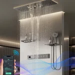 Ensemble de système de douche de salle de bains, thermostatique dissimulé en laiton, affichage numérique LED, Gaint intégré doré, douche de plafond, pluie, Bluetooth