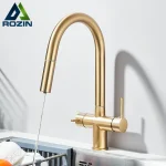 Robinet de cuisine avec filtre à eau Pure, robinets de cuisine flexibles extractibles, double poignée en acier inoxydable, mitigeur d&rsquo;eau chaude et froide 2 en 1