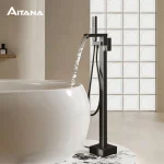 AITANA-Salle de bain sur pied en laiton noir, design de luxe avec sortie d&rsquo;eau en cascade, baignoire chaude et froide, centre commercial