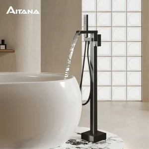 AITANA-Salle de bain sur pied en laiton noir, design de luxe avec sortie d&rsquo;eau en cascade, baignoire chaude et froide, centre commercial
