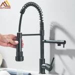 Robinet d&rsquo;évier de cuisine à ressort, Spray extractible, mitigeur d&rsquo;eau chaude et froide à levier unique pour évier de cuisine, robinet à double bec
