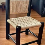 Tabouret bas tissé rétro, siège de Table basse en bois massif, banc à chaussures de salon Vintage, chaise d&rsquo;appoint avec dossier ethnique en rotin