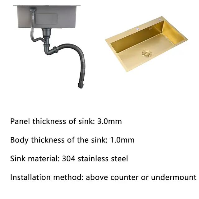 Évier cuisine inox SUS304 doré rectangulaire simple… – vue 6