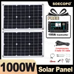 Kit de panneaux solaires portables SOECOPO 1000W – Panneaux photovoltaïques 2*18V pour le camping. Comprend un contrôleur 100A gratuit et un chargement USB 5V.