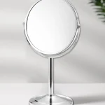 Grand miroir de maquillage argenté, miroir de beauté de table Double face transparent, miroir cosmétique grossissant en métal argenté, 1 pièce, 360 °   Rotatio