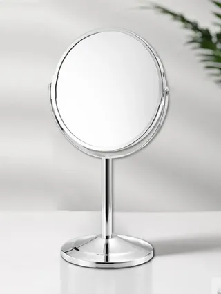 Grand miroir de maquillage argenté