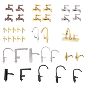 Robinet Miniature de maison de poupée, modèle de simulation 1:12, robinet d&rsquo;eau en métal, accessoires de cuisine et de salle de bains, 1-12 pièces