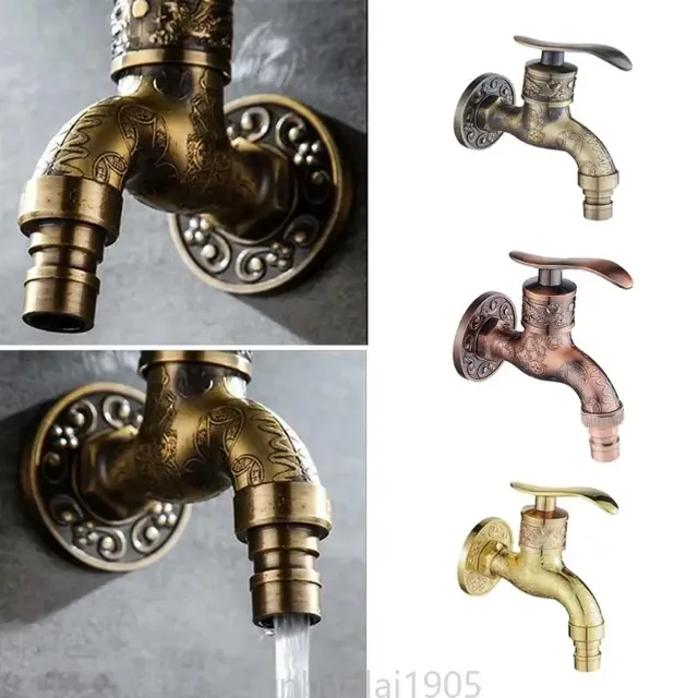 Robinet mural extérieur bronze antique laiton doré gravé… – vue 5