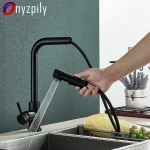 Robinet de cuisine extractible noir SUS404, Rotation à 360 degrés, double pulvérisateur, robinet d&rsquo;eau chaude et froide, mitigeur d&rsquo;évier de navire, robinet monotrou