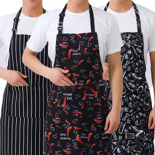 Lot trois tabliers cuisine unisexes coton polyester bavette intégrale…