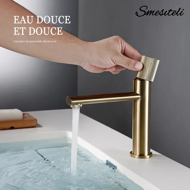 Robinet moleté Robinet de lavabo en or brossé Robinets… – vue 3
