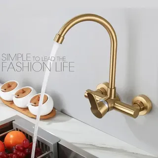 Évier cuisine mural mitigeur robinet doré brossé laiton inoxydable bec…