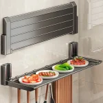 Étagère de cuisine suspendue, organisateur pliable, étagère à épices adhésive, support de rangement pour plats à épices, organisateur de pelle de cuisine avec crochets