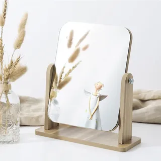 Miroir maquillage table socle bois clair panneau rectangulaire coins…