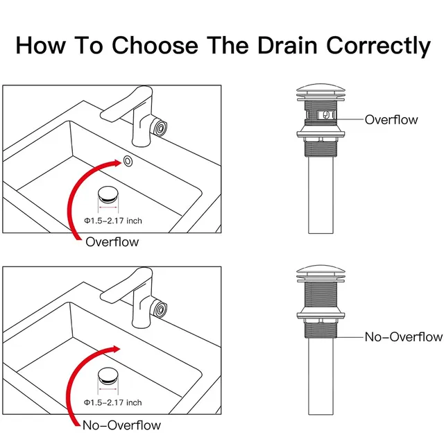 Évier de salle de bains Push Down Pop Up Drain en Nickel… – vue 6