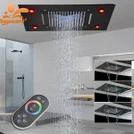 Robinet de douche LED télécommandé, montage au plafond, cascade, pommeau de douche, lumières changeantes de couleur, ensemble de bain 50x35cm